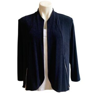 Chicos Travelers Black Open Front Jacket With Zipper Accents, Women's Size 2 (L)